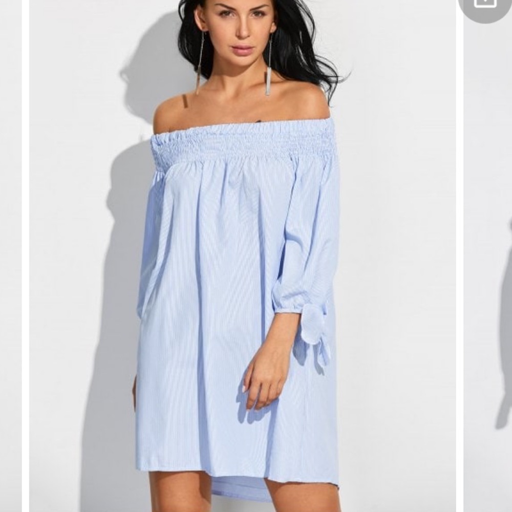 Striped Tie Sleeve Off Shoulder Dress